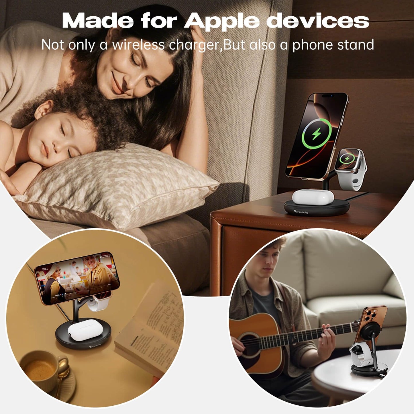 3 in 1 Charging Station for Apple,Fast Magnetic Wireless Charger for Multiple Devices iPhone 16/15/14/13/12,for Airpods and Apple Watch Magsafe