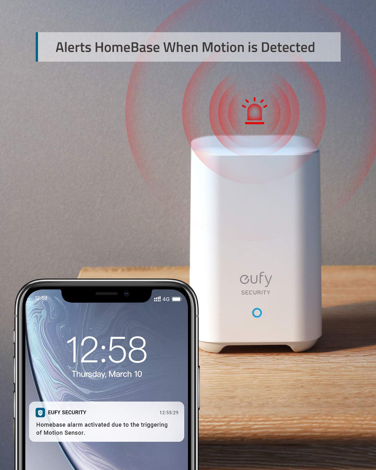 eufy Security Motion Sensor, Home Alarm System, 100° Coverage, 30 ft Detection Range, 2-Year Battery Life, Adjustable Sensitivity, HomeBase Required