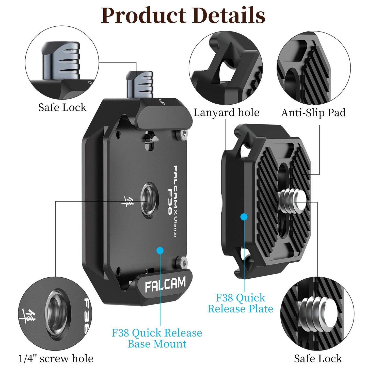 ULANZI F38 Camera Quick Release Plate w 1/4" to 3/8" Screw Thread, Quick Release System QR Plate Camera Tripod Mount Adapter for Sony Canon Monopod