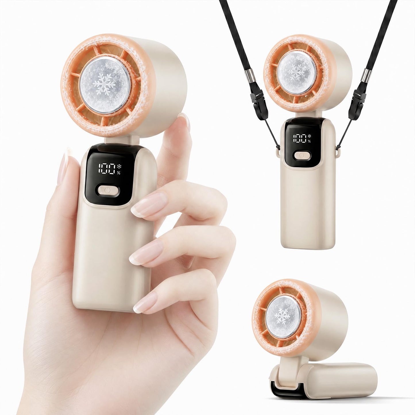 OWNGLETT Portable Handheld Turbo Fan with Ice Cooling Up tp 12Hrs Cooling, Rechargeable Mini Personal Hand Fan Blow Cold Air, 5 Speed 26000RPM