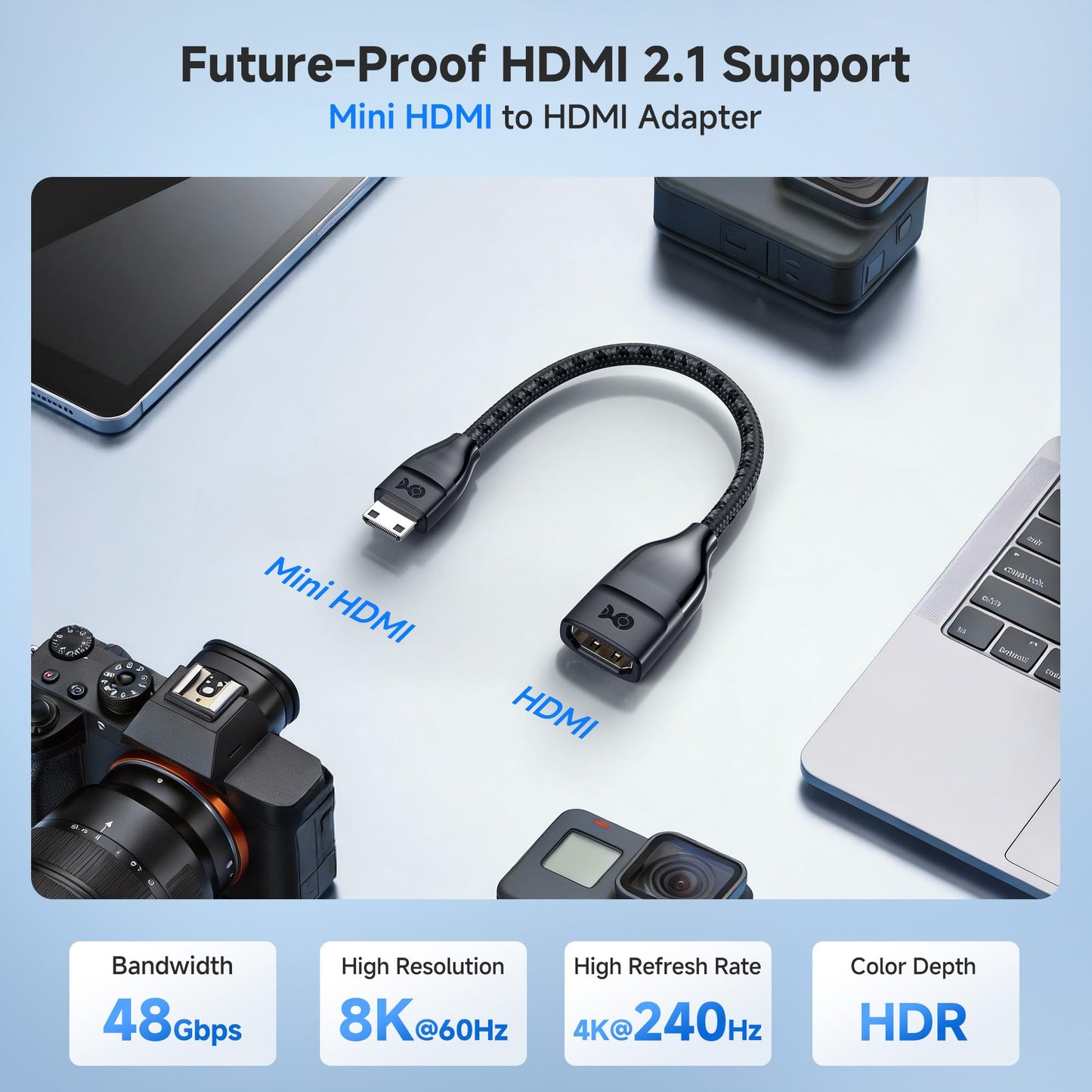 Cable Matters 2-Pack 8K@60Hz / 4K@240Hz Mini HDMI to HDMI Adapter - 6 Inches, with HDR Support for Raspberry Pi Zero and More