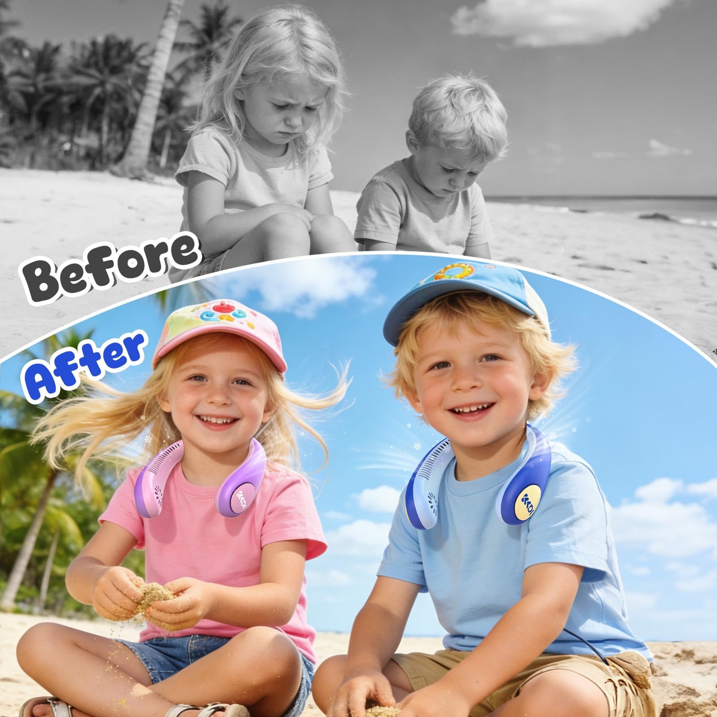 Kids Portable Neck Fan, Bladeless Fan for Kids, Safe Kids Rechargeable Cooling Fan for 4-14Y Boys Girls, 2600mAh Personal Fans for Your Neck, 4 Speeds