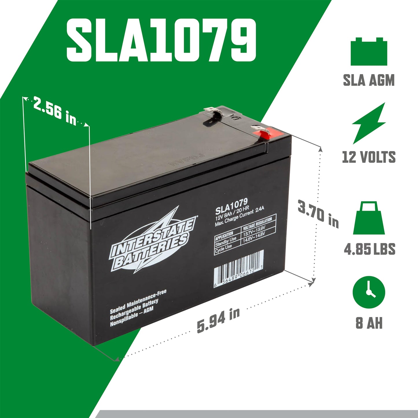 Interstate Batteries 12V 8Ah Battery (SLA1079) Rechargeable SLA, AGM Replacement Battery for UPS Backup Power Systems, APC Smart-UPS Series, Alpha…