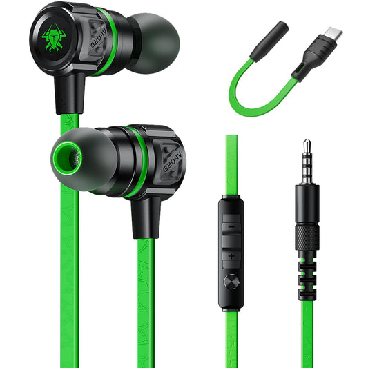 Gaming Earbuds Wired, USB C & 3.5mm Dual Plug in Ear Headphones with Mic and Volume Control for Small Ears, Stereo Bass Noise Isolating Earphones