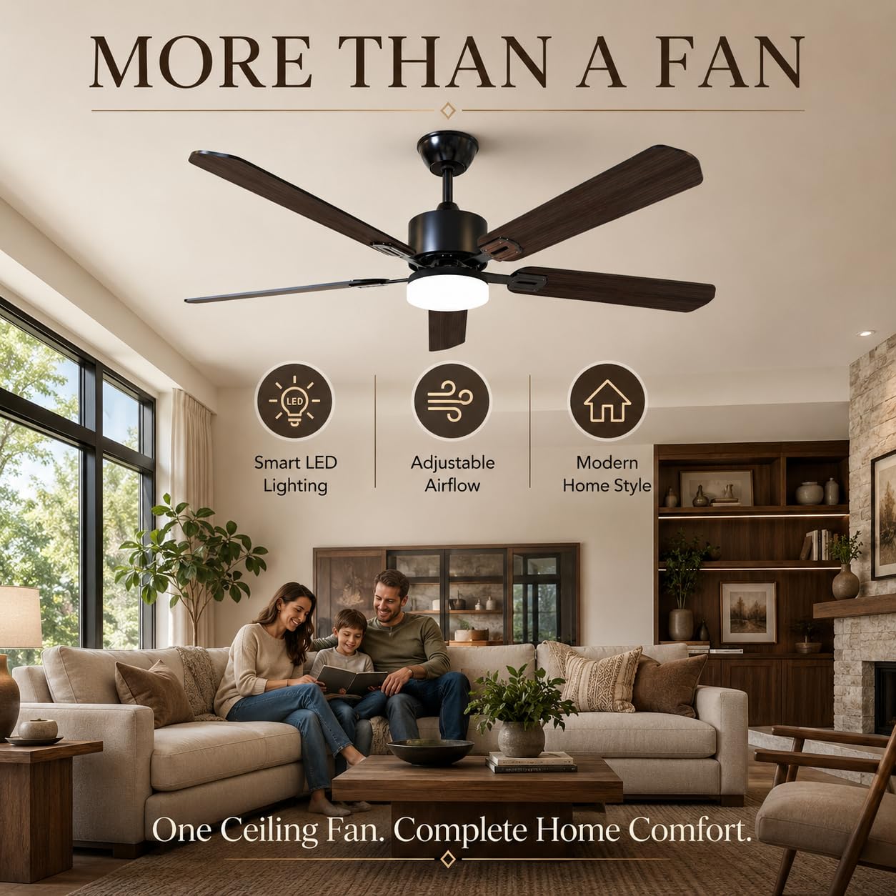 STANDLE 42 Inch Ceiling Fans with Lights and Remote Control, Black