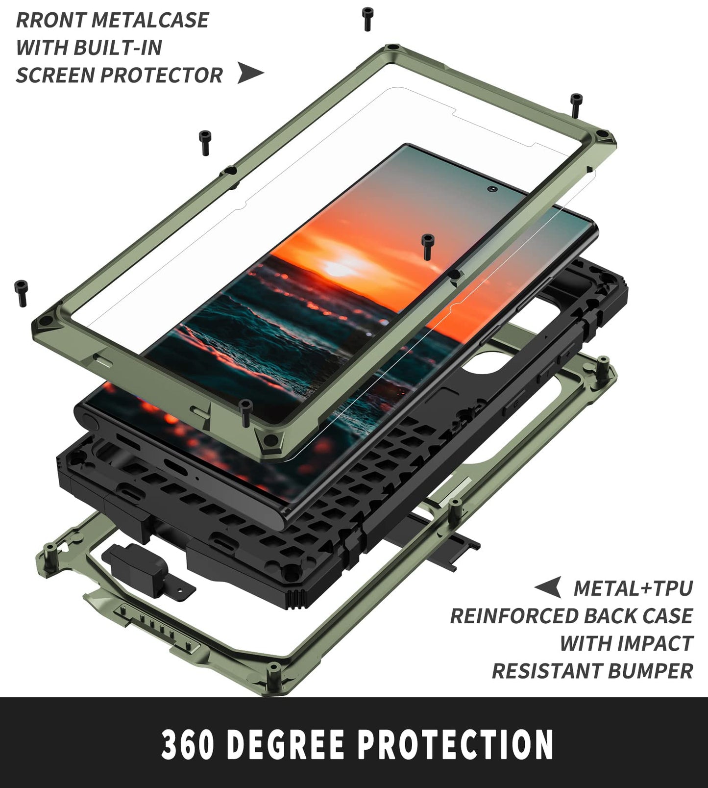 Simicoo Compatible with Samsung S23 Ultra Metal Military Case with Stand Screen Protector Camera Protection Rugged Heavy Duty Shockproof Full Body