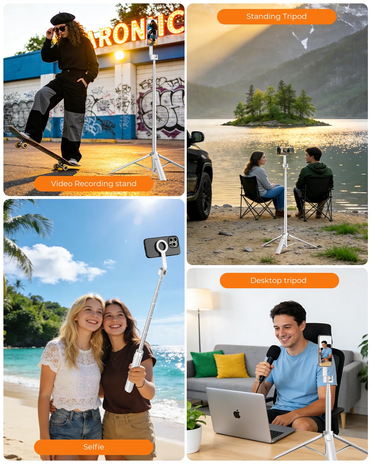 72'' Magnetic Selfie Stick Tripod for iPhone MagSafe - One-Click Open Stable Stand, Strong Magnetic Mount, 360° Rotation, Extendable Aluminum