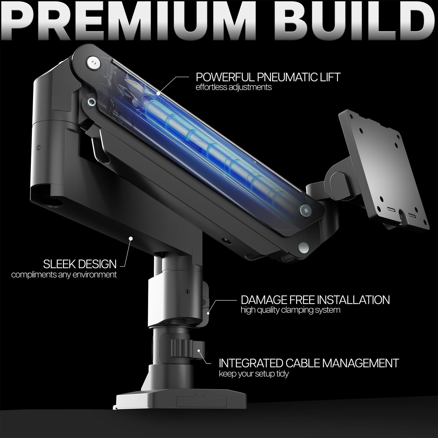VIVO Premium Aluminum Tall Extended Monitor Arm for Ultrawide Monitors up to 49 inches and 33 lbs, Single Desk Mount Stand, Pneumatic Height