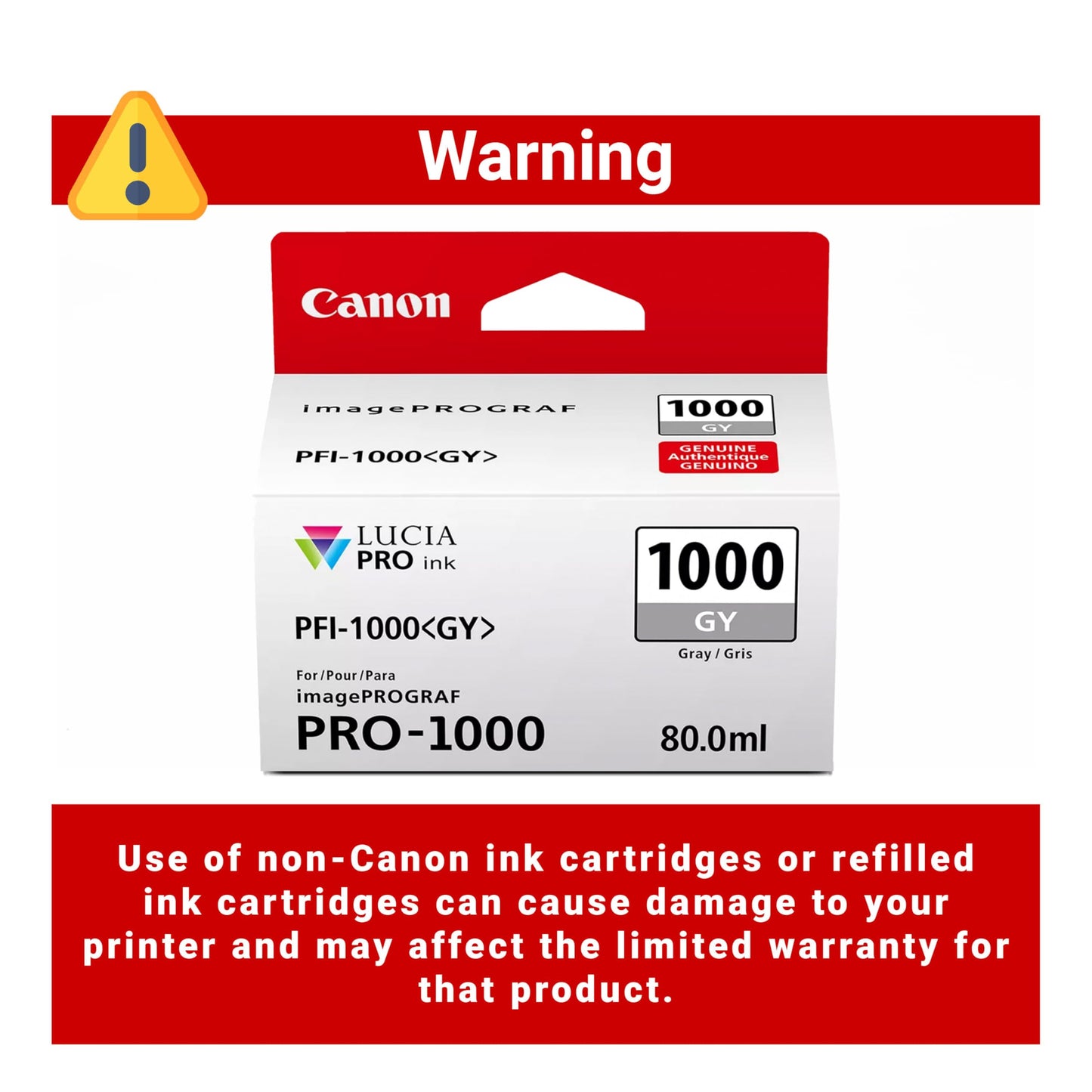 Canon PFI-1000 Genuine Gray Ink Tank, Compatible with ImagePROGRAF PRO-1000 Printers