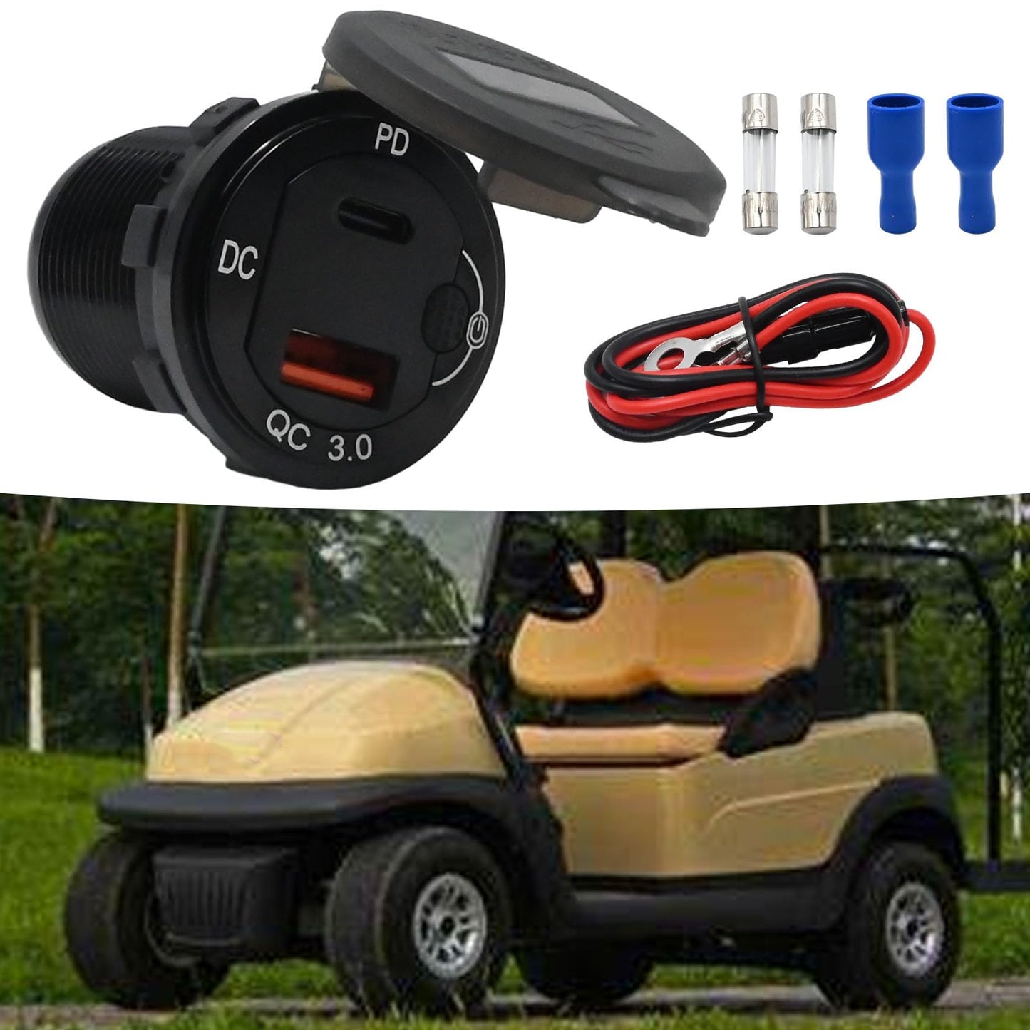 UOIENRT 83W USB C Car Charger, 18W QC3.0 and 65W USB C Port,12V Socket with Button Switch Smart Voltmeter for Car Golf Cart Marine
