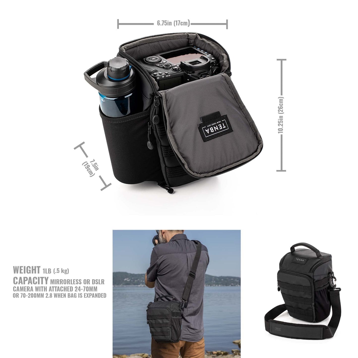 Tenba Axis v2 4L Top Loader Camera Bag for DSLR or Mirrorless Camera with Attached 24-70mm (or 70-200mm 2.8 When Bag is expanded) - Black (637-750)
