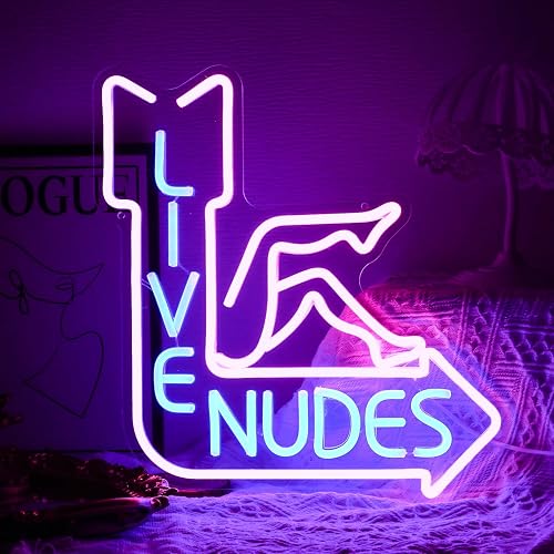 Live Nudes Neon Sign - Cool LED Sign, Pink & Blue, Dimmable USB Powered, Wall Decor for Man Cave, Beer Bar