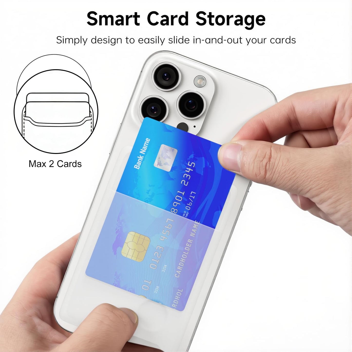 oakxco Phone Wallet Stick On, Secure Phone Card Holder Silicone, Adhesive Pocket Sleeve ID Credit Card, Slim Thin Card Case for Men Women Cute