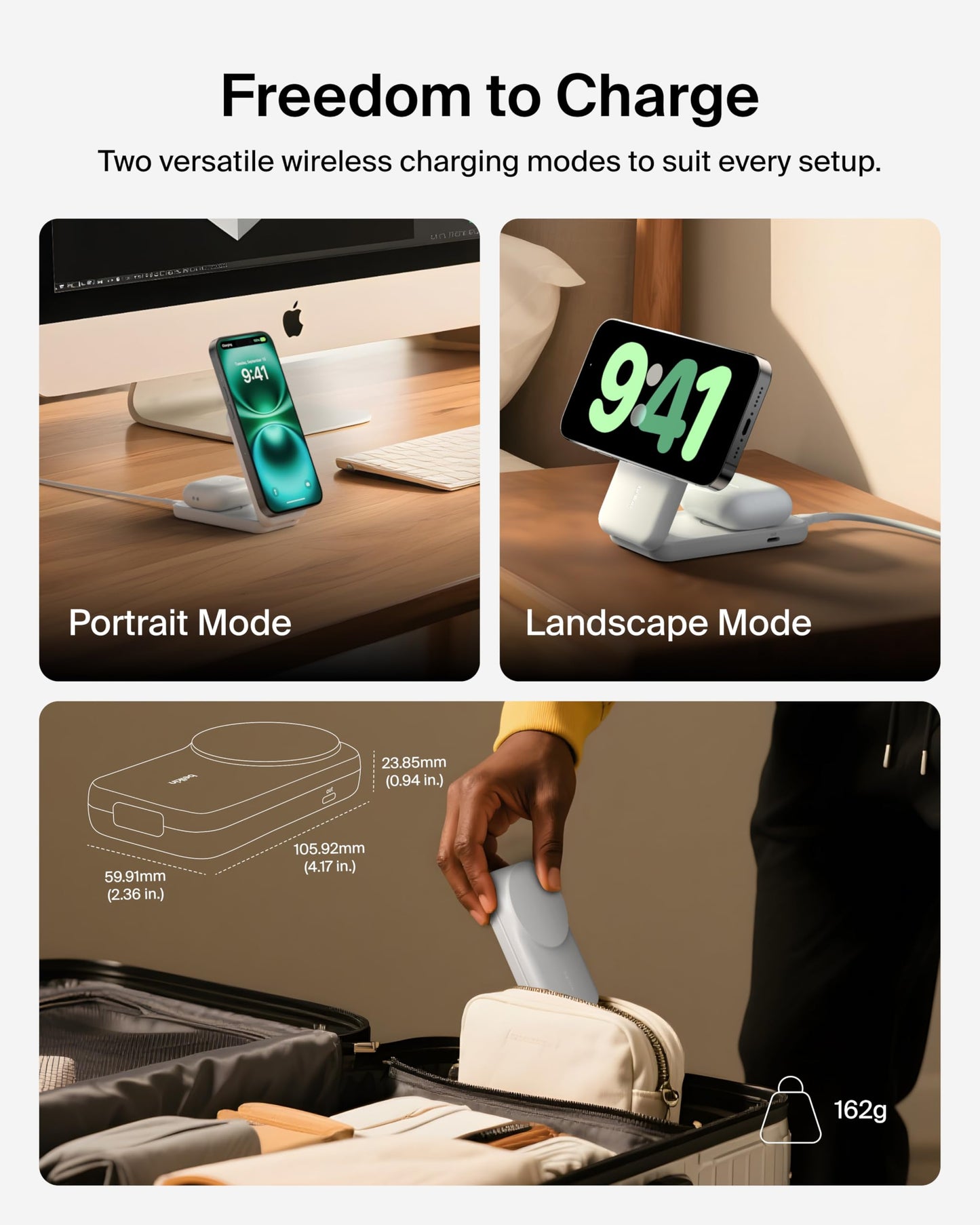 Belkin MagSafe Charger, Compatible 2-in-1 Charging Station, Qi2.2 25W Magnetic Wireless Charger iPhone, Foldable Stand, with 5W USB-C Port, for iPhone