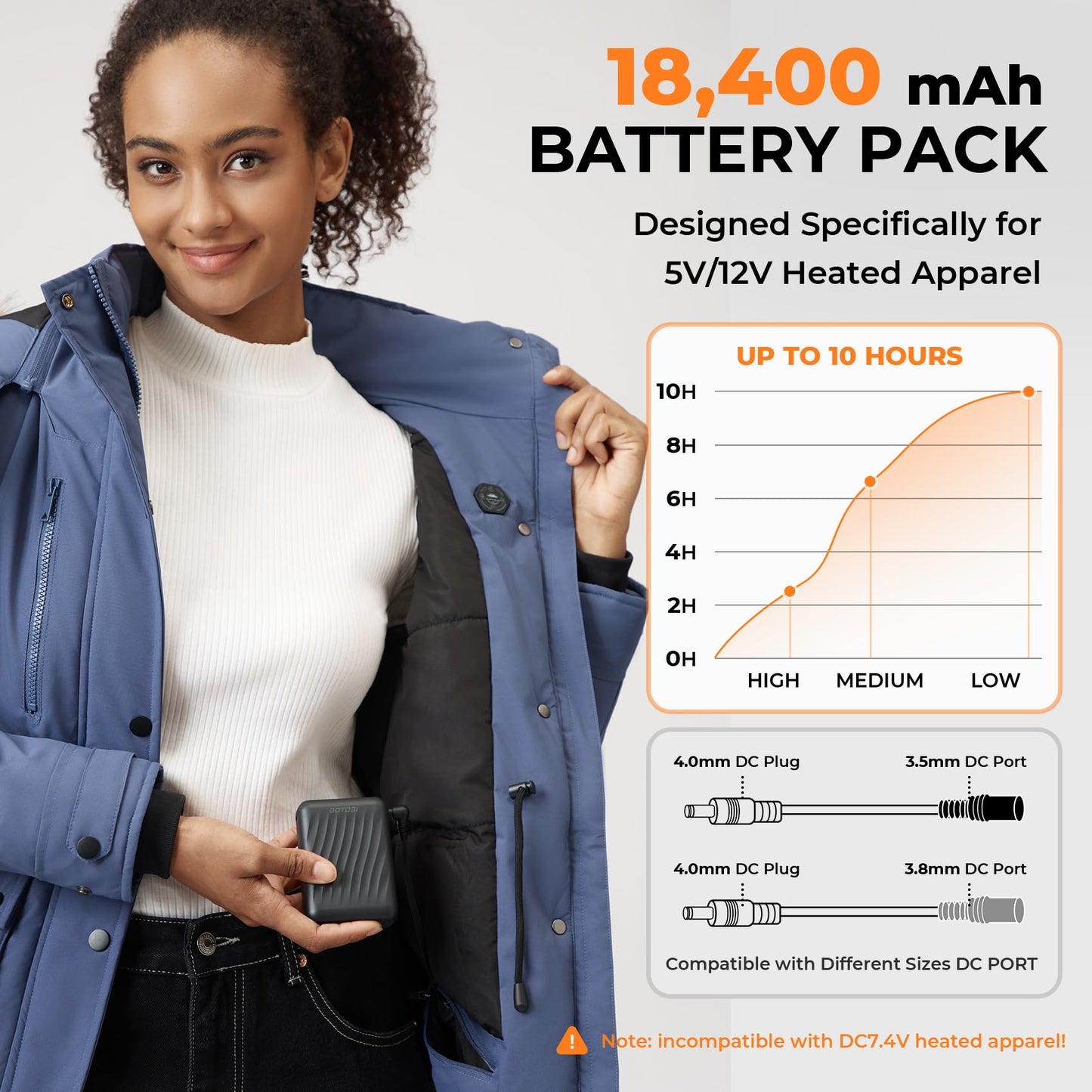 GOTOBI ?????? ???????????????? Heated Jacket Battery Pack - Power Bank with LED Display and 2 Adapter Cables for Wulcea, ULUSERN, Genovega, and Other Outdoor