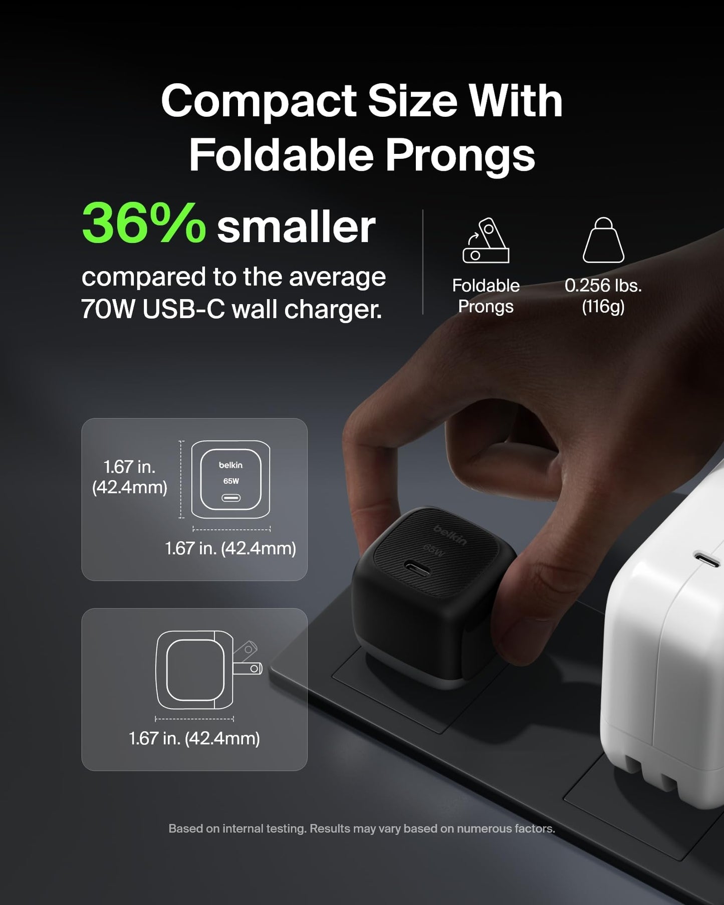 Belkin USB C Charger Block 65W, Super Fast Charging Block, Type C Wall Charger - Apple iPhone 17, Air, Pro, Galaxy S26, Google Pixel 10, MacBook