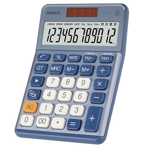 Pendancy Office Small Calculator Desktop with Tax+/- for Tax Calculation, 12 Digit Large LCD Display, Solar Battery Power, Durable Portable Design