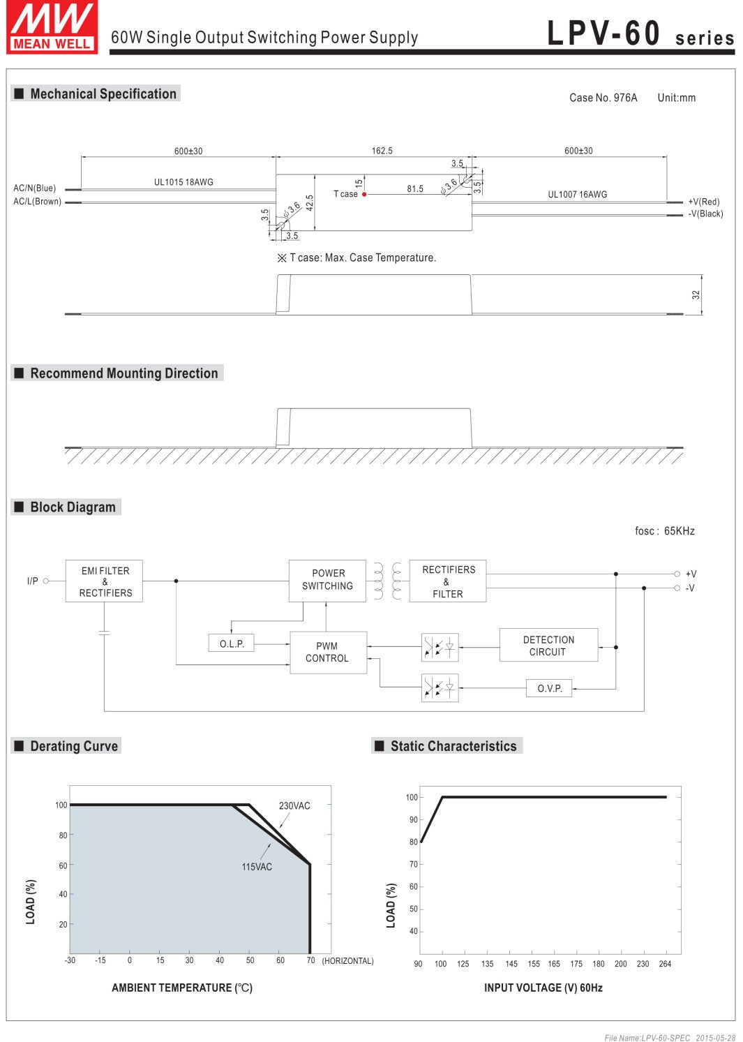 MEAN WELL [AC/DC LED Driver] LPV-60-24 60W Single Output Class 2 Power Supply(24V 2.5A)