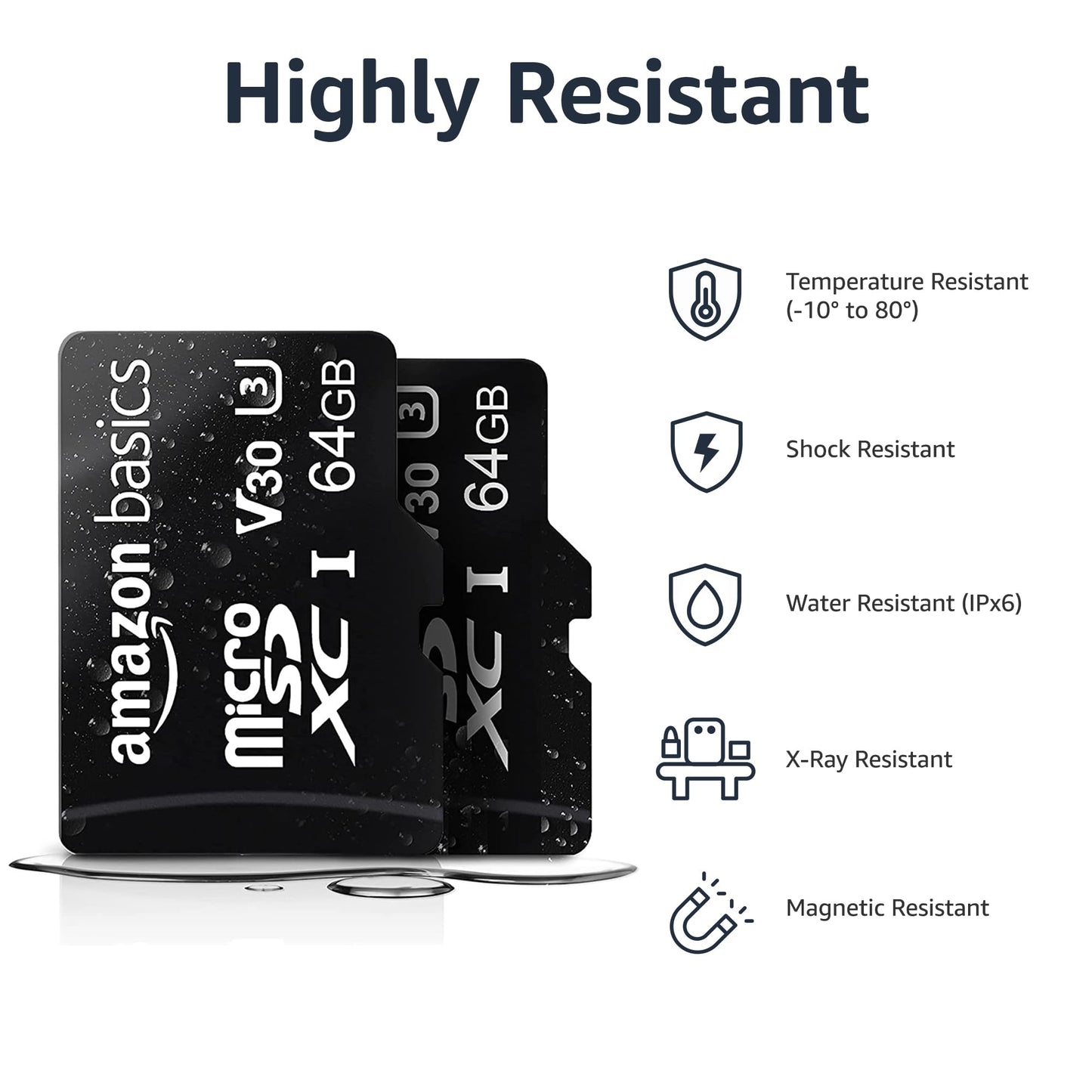 Amazon Basics microSDXC Memory Card with Full Size Adapter, A2, U3, Read Speed up to 100 MB/s, 64GB, Black (2pack)