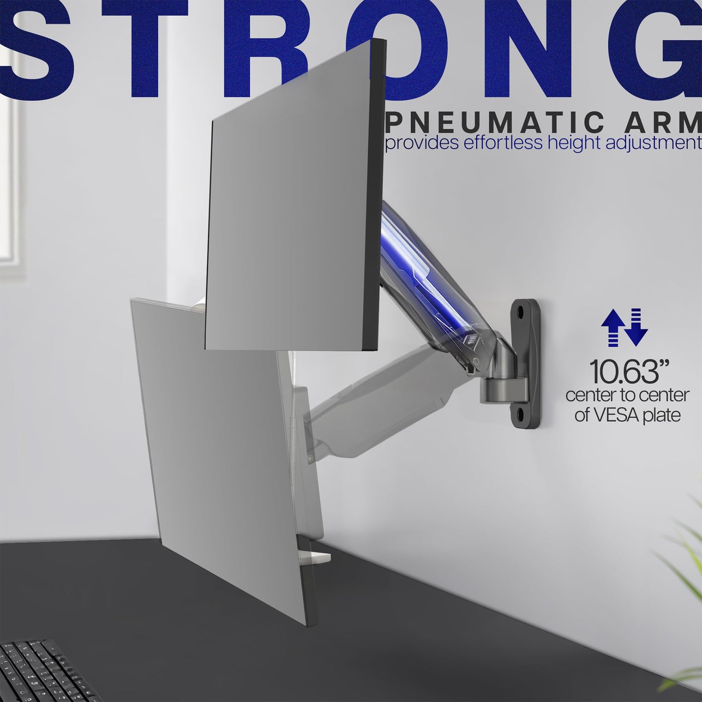 VIVO Height Adjustable Pneumatic Arm Single Monitor Wall Mount, Full Motion Articulating, Fits 17 to 32 inch Screen, Black, MOUNT-V001A