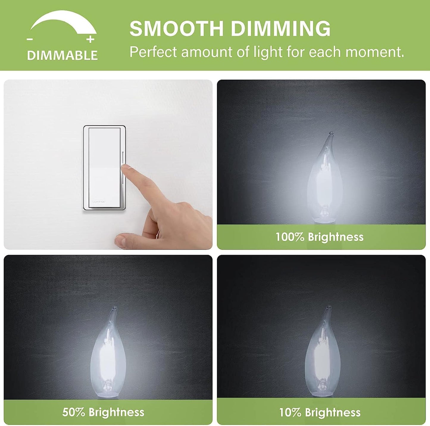 Sigalux Candelabra LED Light Bulbs Dimmable, E12 40W CA10 Flame Tip Candle, 5000K Daylight, 300LM E12 LED for Chandeliers, Ceiling Fan, Pendant, 12