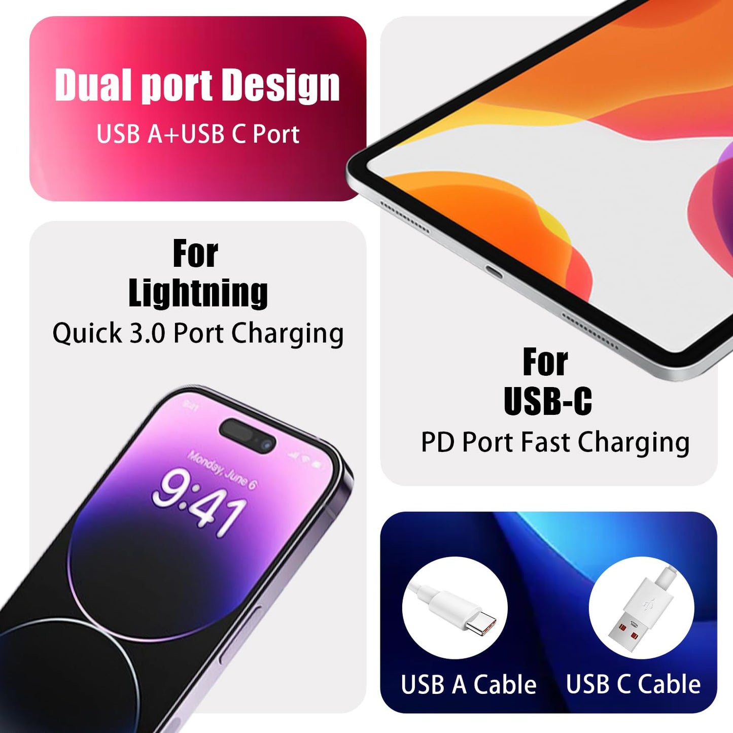 2 Pack USB C Charger Block, for iPhone Charger Block,20W Durable Dual Port PD+QC 3.0 Power Adapter,Power Adapter Cube for i Phone 16/16 Pro/16 Pro