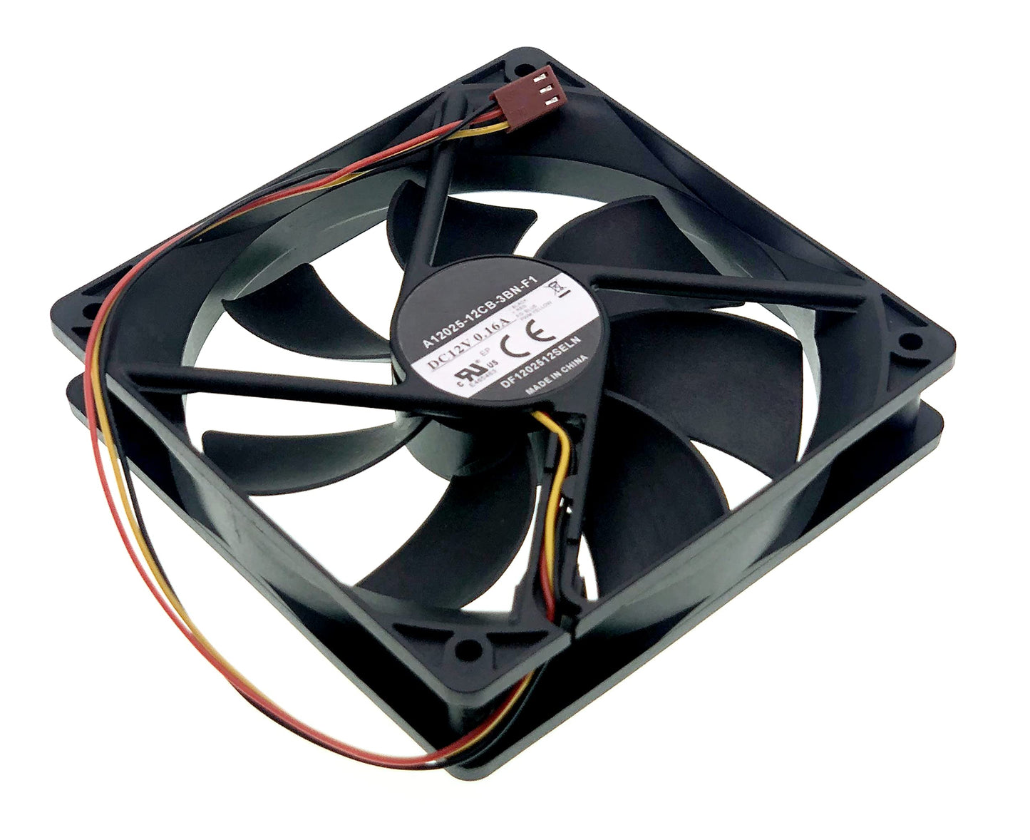 New Case Cooling fan for A12025-12CB-3BN-F1 DF1202512SELN 12025, DC 12V 0.16A 1000RPM 38.6CFM 3-Pin 3-Wire Silent Chassis Fan Size: 120x120x25mm.