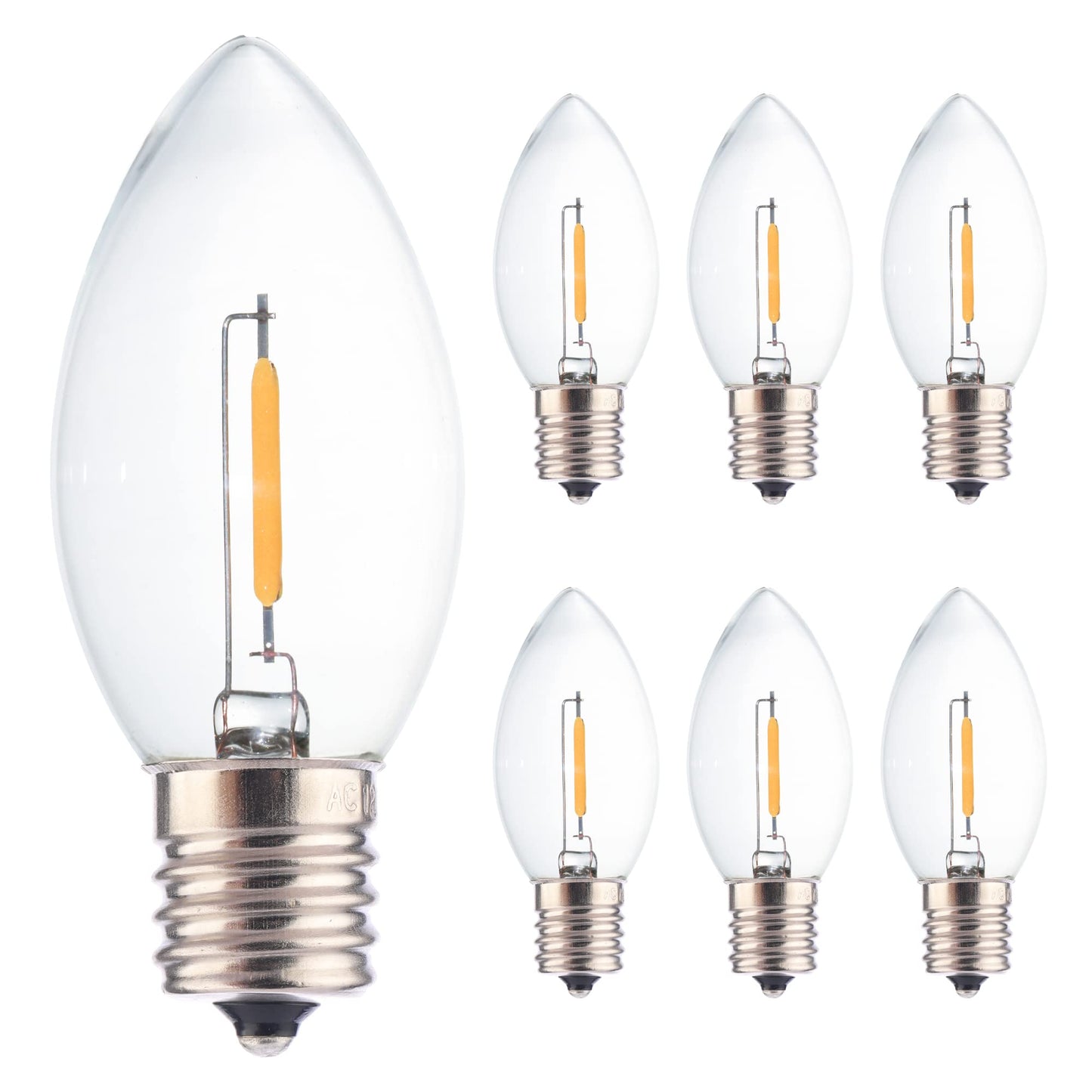 FANNIS 6 Pack C9 E17 LED Light Bulb 5 Watt Equivalent, Premium Clear Glass, 0.5W 2700K Soft Warm White Replacement Light Bulbs for Outdoor Holiday