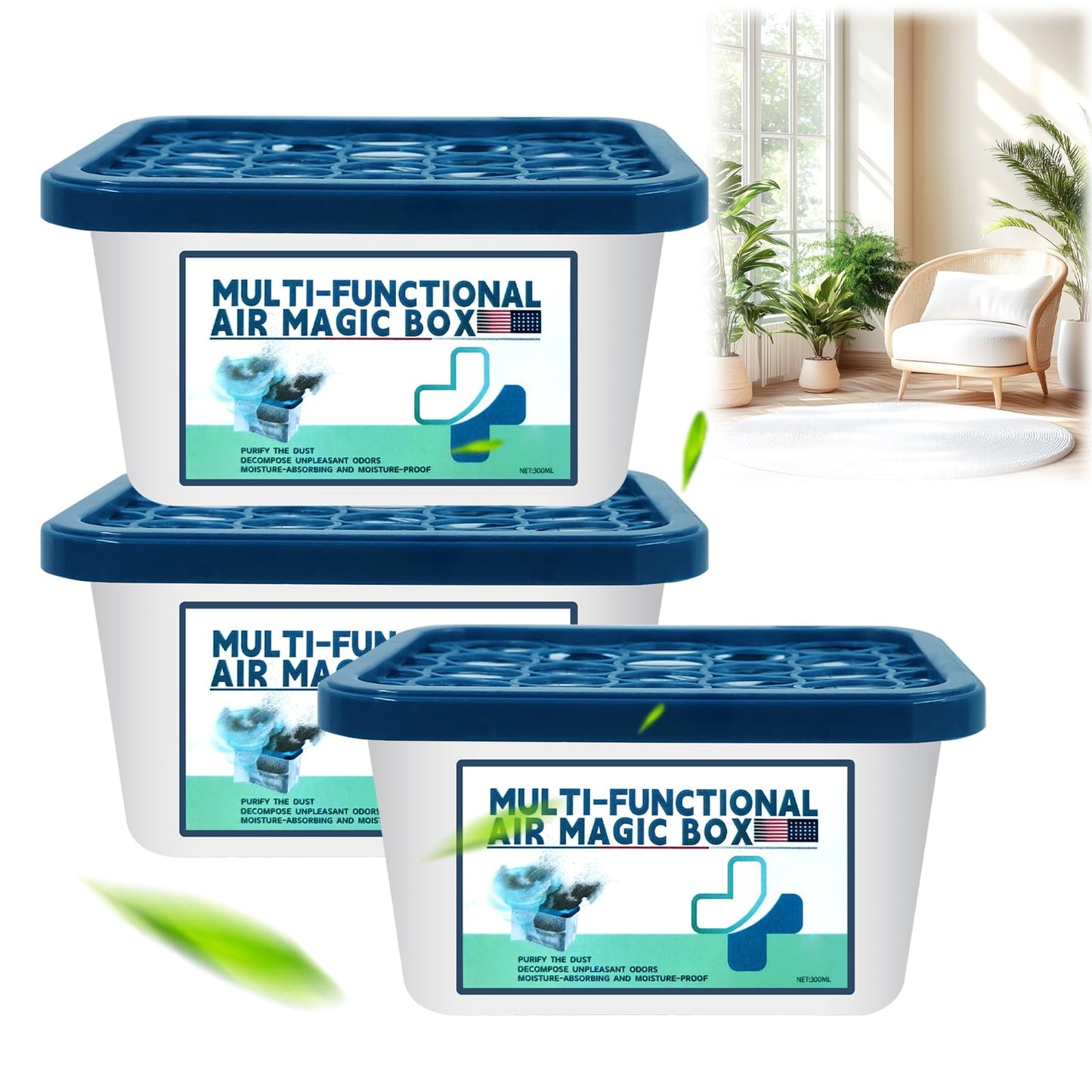 3PCS Multi-Functional Air Magic Box,Automatic Dust Collection Purifies,Air Purification Dust Removal Mic Box,for car, Bedroom, New House, Office