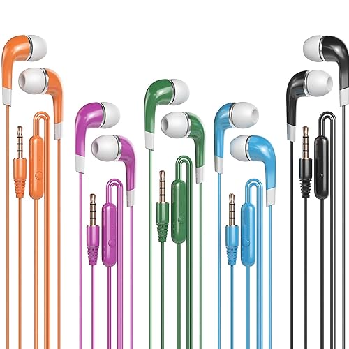 SP SOUNDPRETTY Bulk Earbuds with Microphone 10 Pack, Wired Earbuds Earphones Multicolor Headphones with mic for Kids for School for Classroom Students