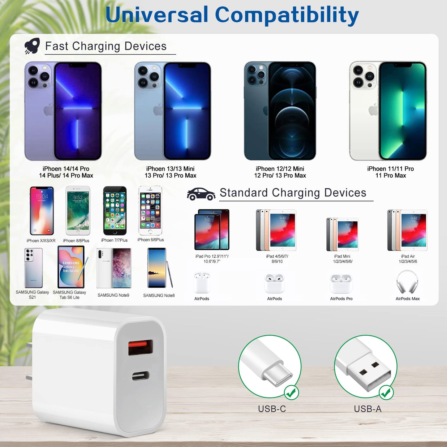 iPhone Charger Fast Charging Block,Dual Port Fast Apple iPhone Charger [Apple MFi Certified]2Pack 20W Quick Double iPhone Wall Charger,6FT USBC