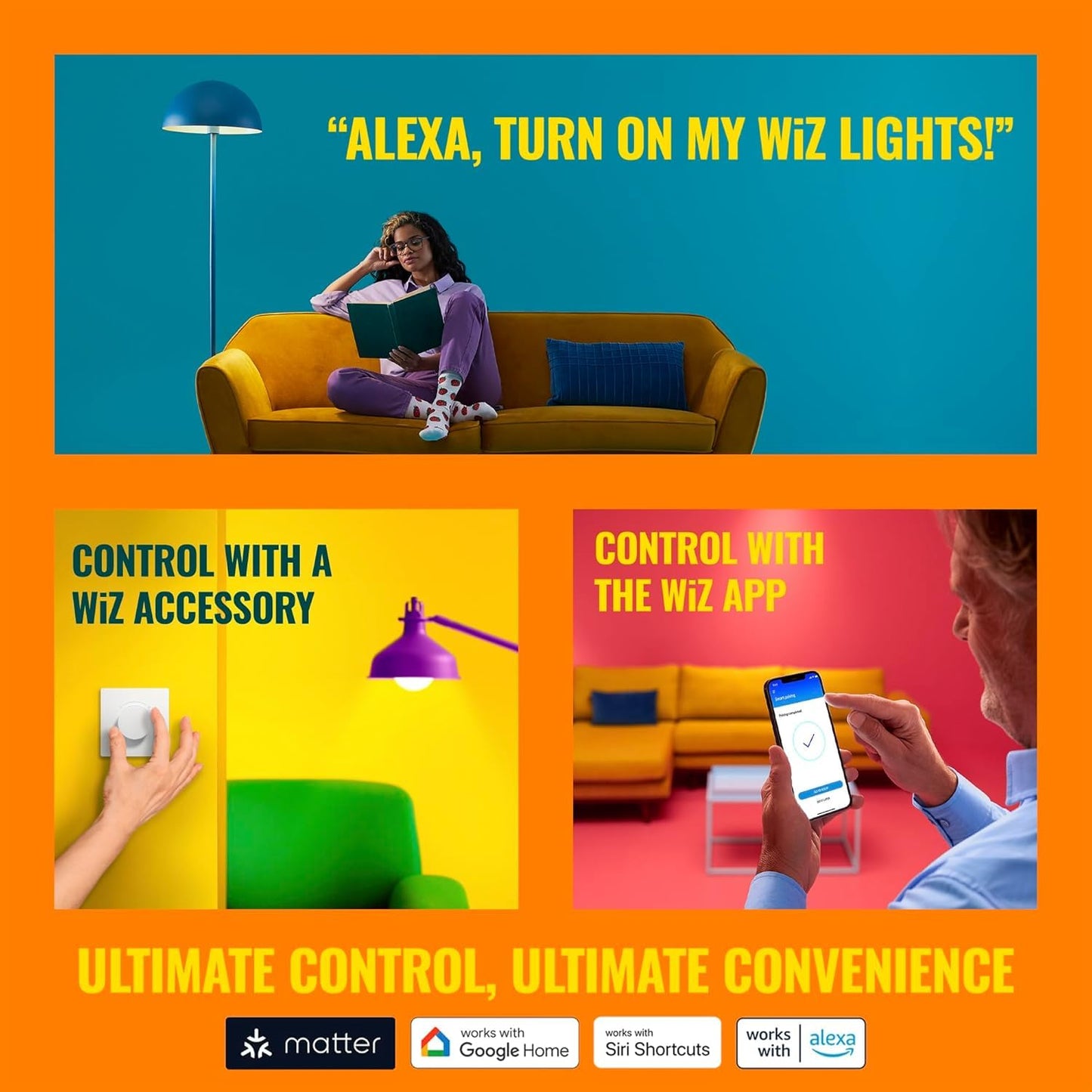WiZ Connected Smart Light Bulbs, Sunset to Sunrise Automation + Motion Detection + Control with Voice or App, Full Color A19 60W 800LM Indoor, Matter