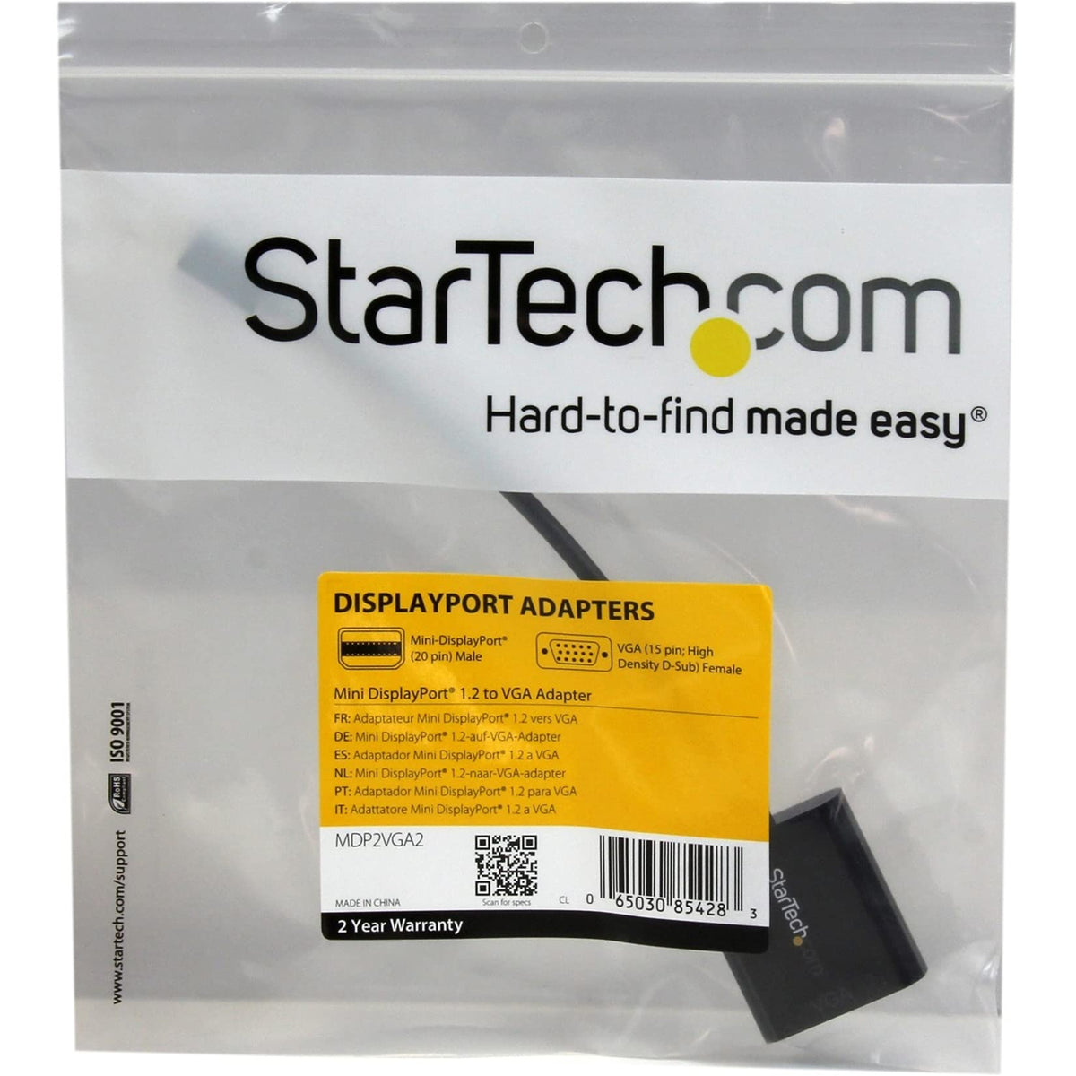 StarTech Mini DisplayPort to VGA Adapter, 1920 x 1200, Black (MDP2VGA2)