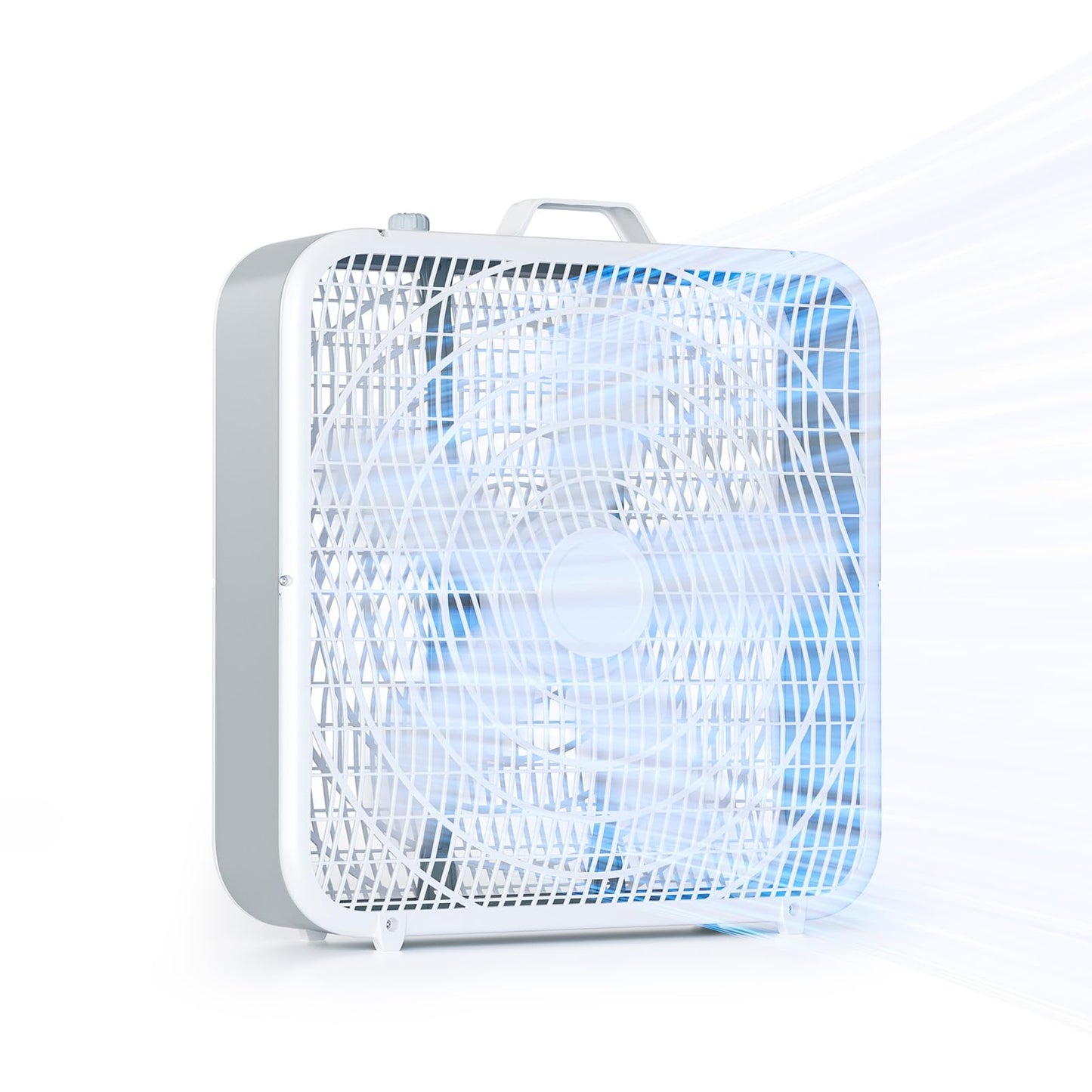 Simple Deluxe 20” Box Floor Fan, 3-Speed Cooling Fan with Aerodynamic Shaped Fan Blades, Convenient Carry Handle and Safety Grills, White