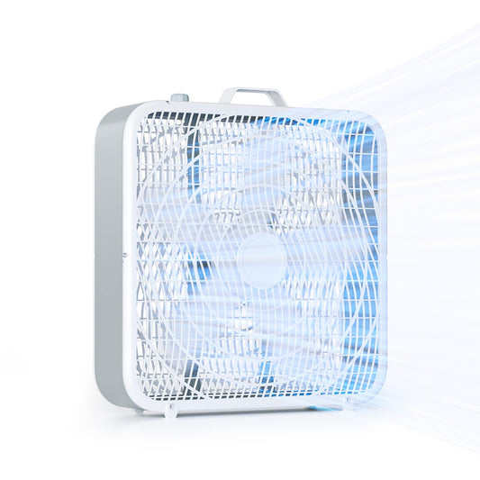 Simple Deluxe 20” Box Floor Fan, 3-Speed Cooling Fan with Aerodynamic Shaped Fan Blades, Convenient Carry Handle and Safety Grills, White