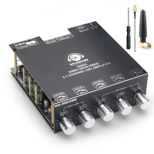S600X 2.1 Channel Bluetooth Amplifier Board, Dual TPA3255 300W×2 + 600W Subwoofer Output, DC 19-51V Class D Audio Amp with AUX/USB/USB Sound Card