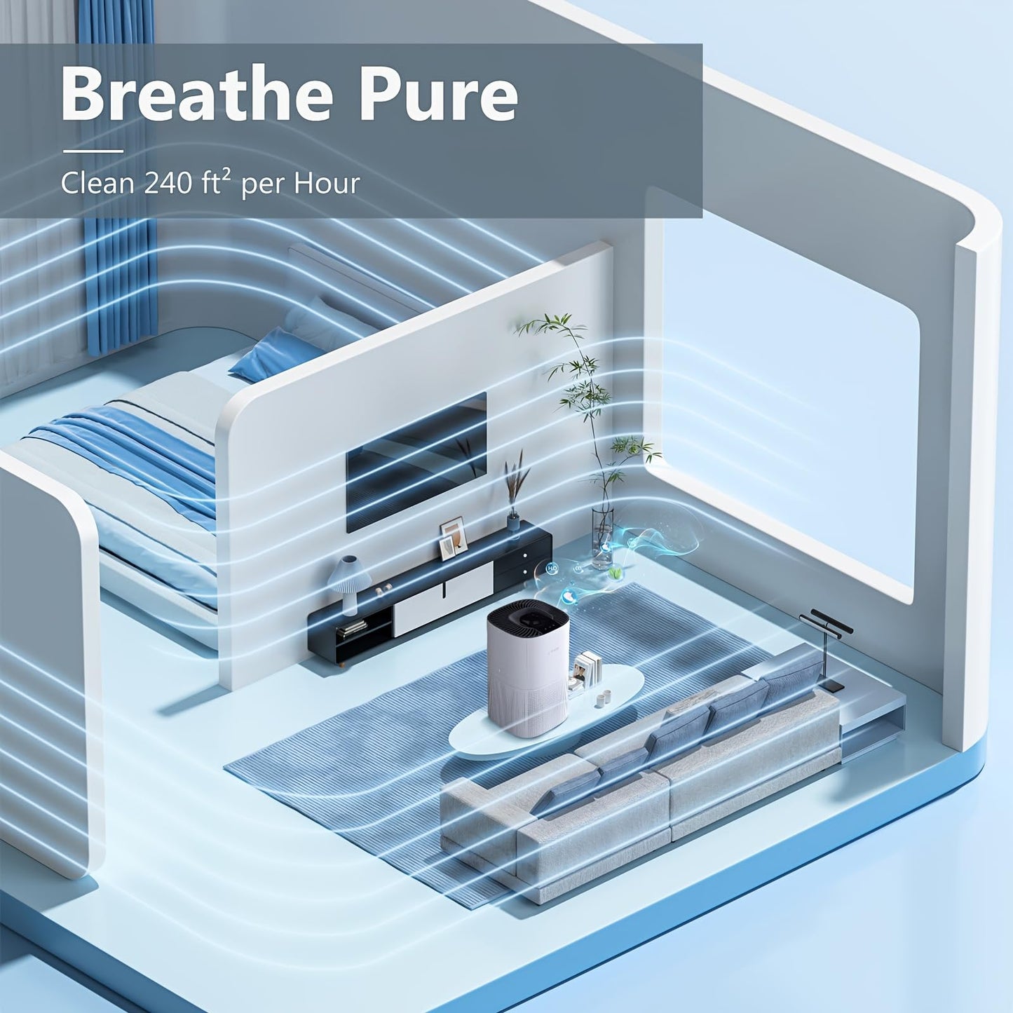 Air Purifier for Home Bedroom, Circulating Air for Room Up to 540 ft², Sleep Mode with 24 dB Quiet, 4 Modes, 12 H Timer, Portable for Office, Dorm