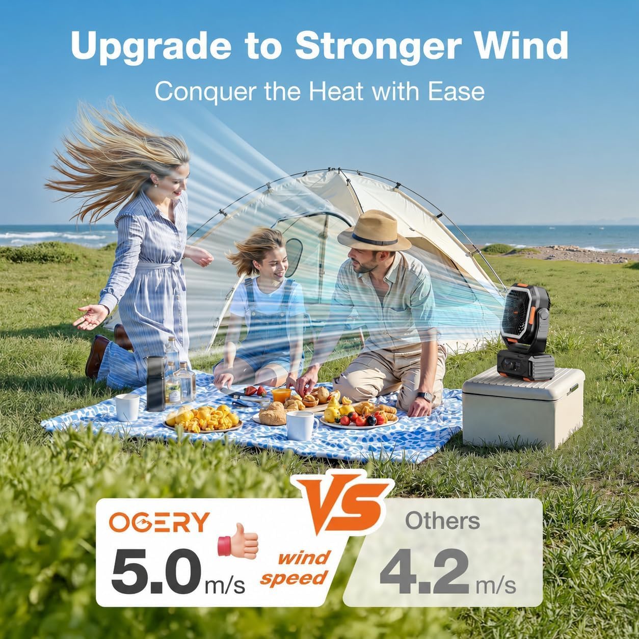 OGERY Portable Fan Rechargeable, 30000mAh Camping Fan for Tent, RV & Outdoor with Up to 322H Runtime, Battery Powered Fan with Remote, LED Lantern
