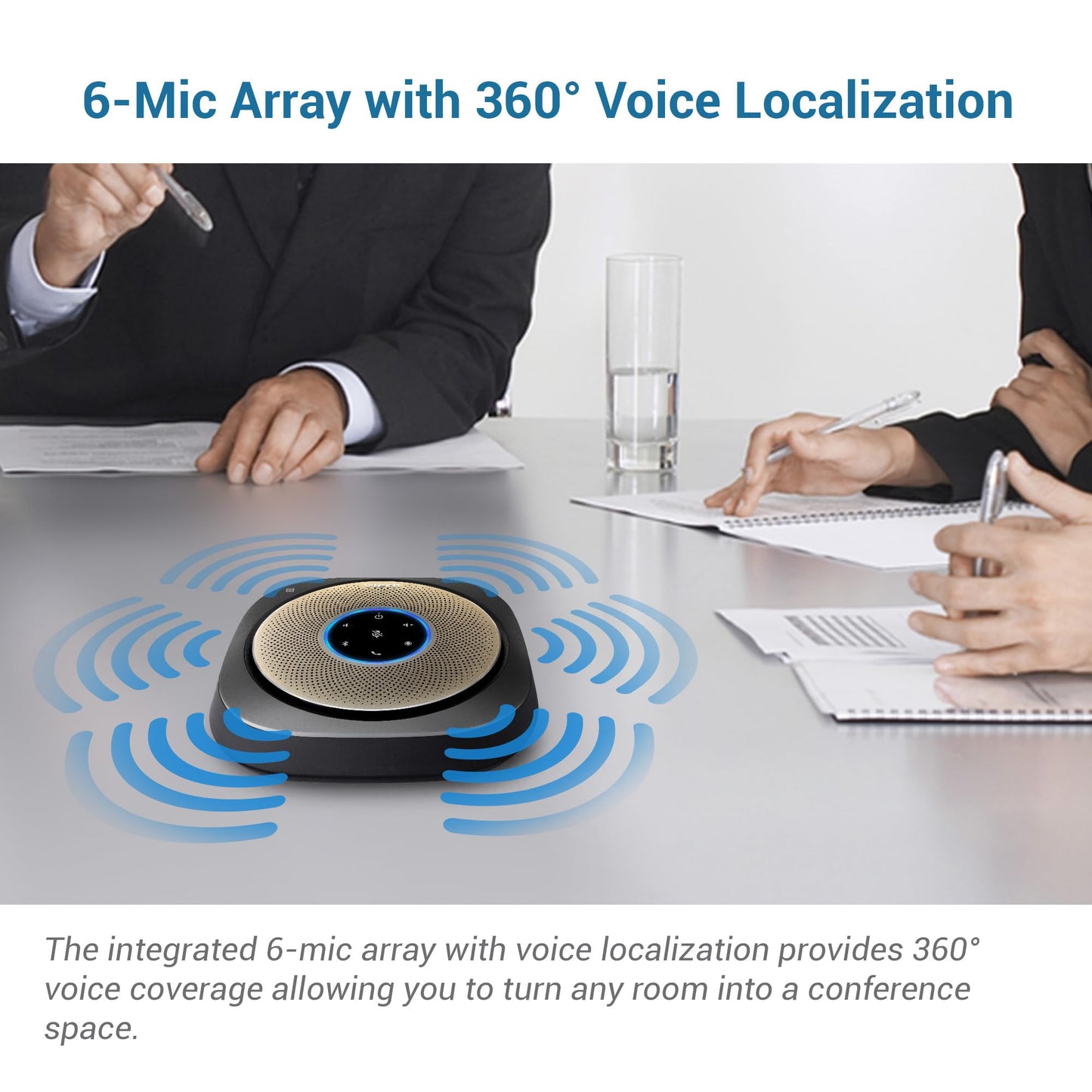 VTech VCS601-2 Bluetooth Conference Speakerphone - 360° Premium Voice Pickup with 6 Microphones, Smart NFC Connect, 24H Call Time with HD Audio