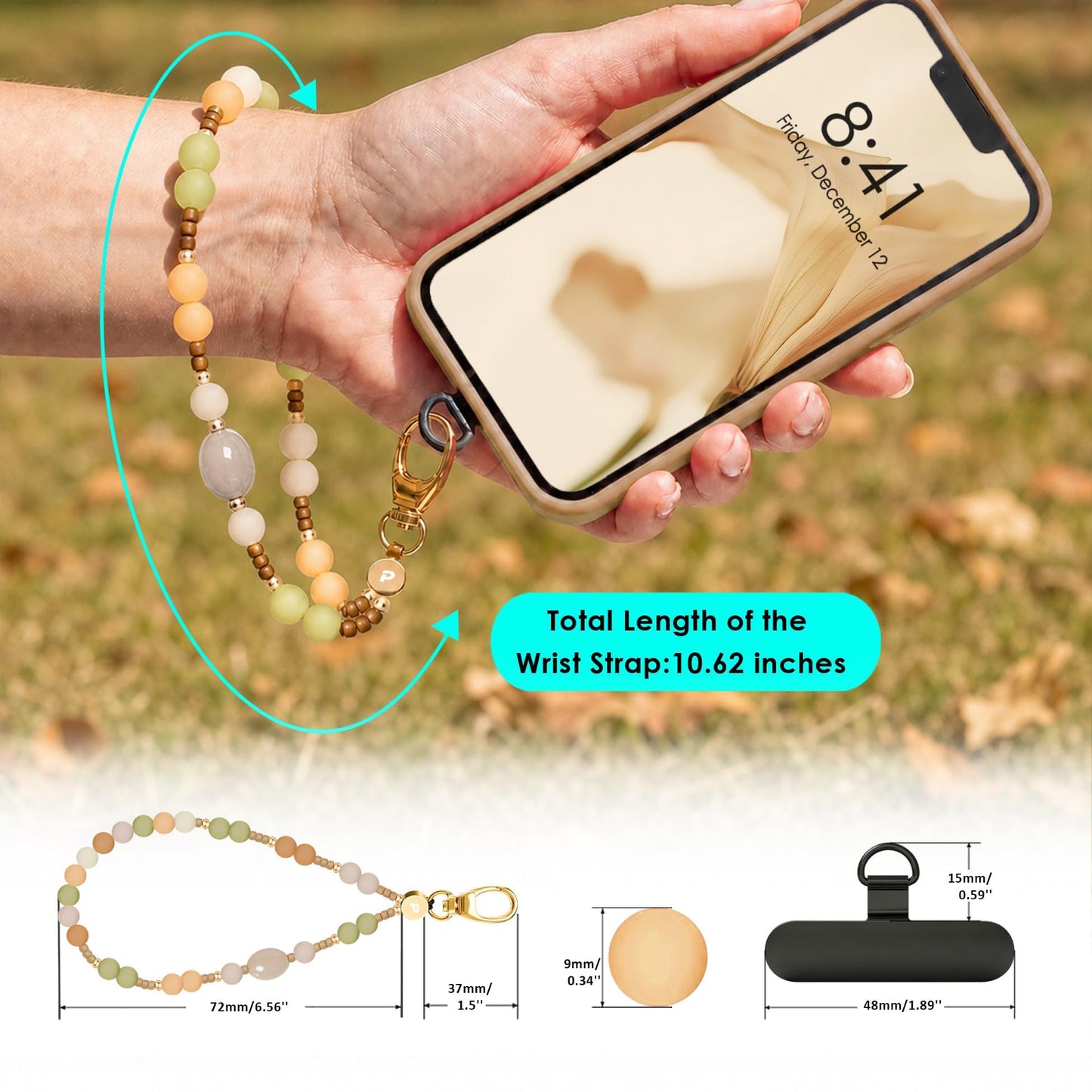 Penekin Food-Grade Silicone Phone Charm with Metal Tether Tab/Mushroom/Heart/Macaron Beaded Phone Lanyard with Strong String for Phones, Cameras