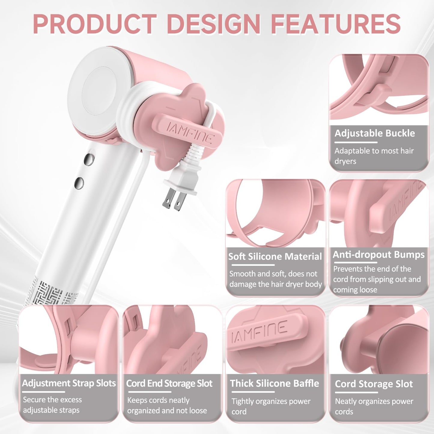 Cord Organizer Strap for Hair Dryer, Innovative Hair Dryer Cord Adjustable Organizer Straps, Soft Silicone Winder Organizer Wire Wrapper, Compatible