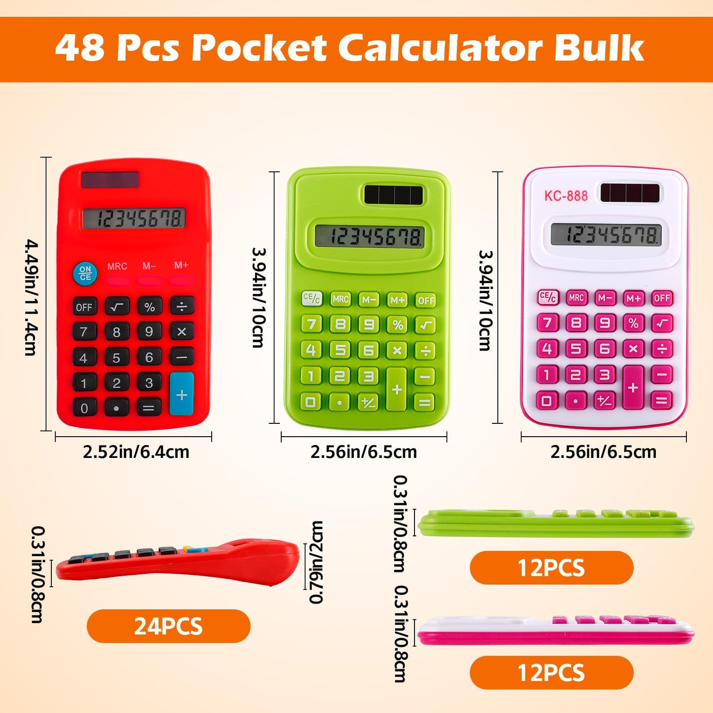 Gabotrie 48 Pcs Pocket Calculator,8 Digit Display Solar Battery Dual Power Desktop Calculators,Pocket Size Basic Calculators,Mini Calculator