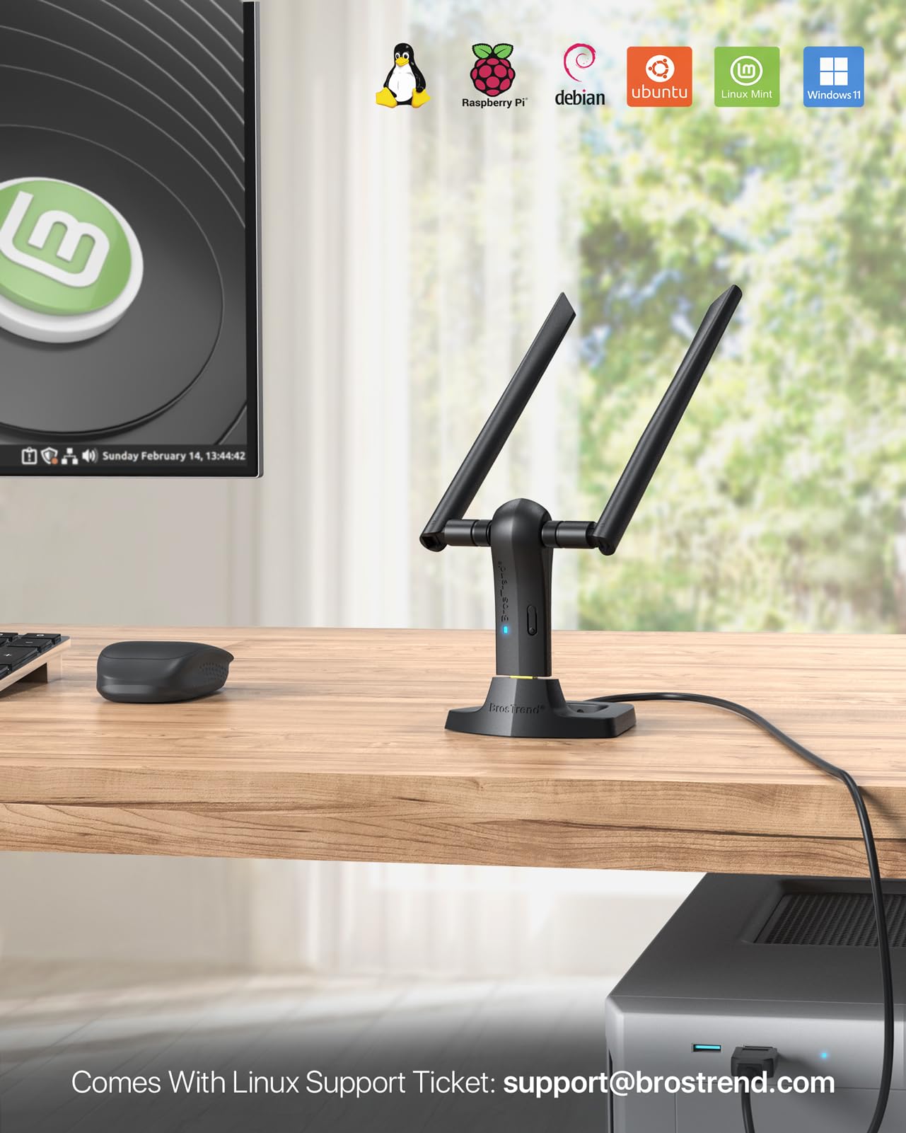 BrosTrend AC1200 Linux WiFi Adapter for Ubuntu, Kali, Mint, Debian, Lubuntu, Xubuntu, Mate, Zorin, PureOS, Raspberry Pi, Windows etc. 5GHz + 2.4GHz