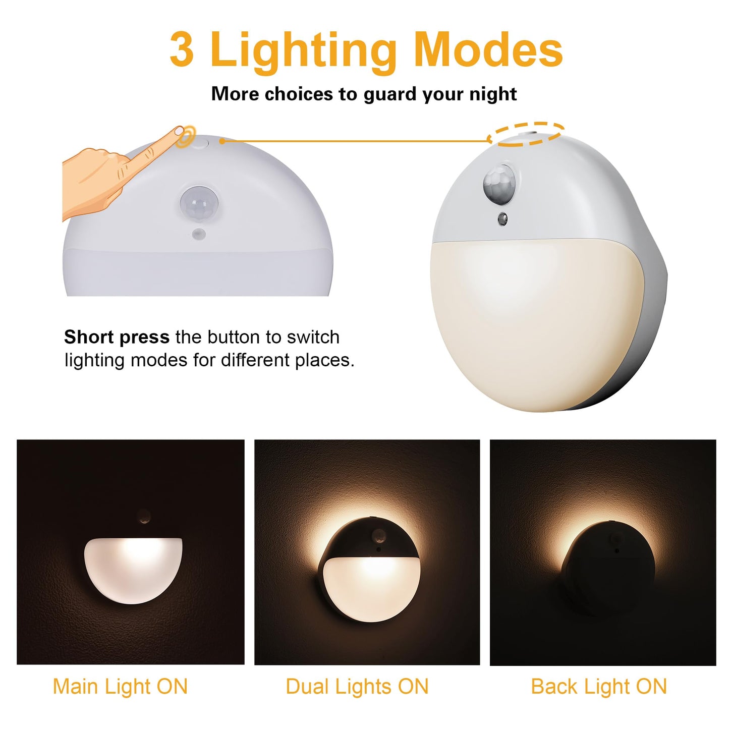 YUNLEX 4 Pack Stair Lights Indoor, 2.6" Small Stick on Lights, Dimmable Motion Sensor Night Light, 3 Light Modes, Portable Battery Night Light