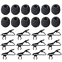 AUGSUN 12Pcs Lavalier Microphone Clip Metal Tie Clips with 12Pcs Foam Windscreen Cover, Lapel Microphone Replacement Kit