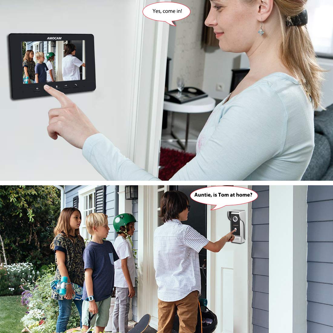Video Intercom System, 7 Inches Monitor Wired Video Door Phone Doorbell Kits, IR Outdoor Camera Door Intercom, Support Unlock, Monitoring, Dual-Way