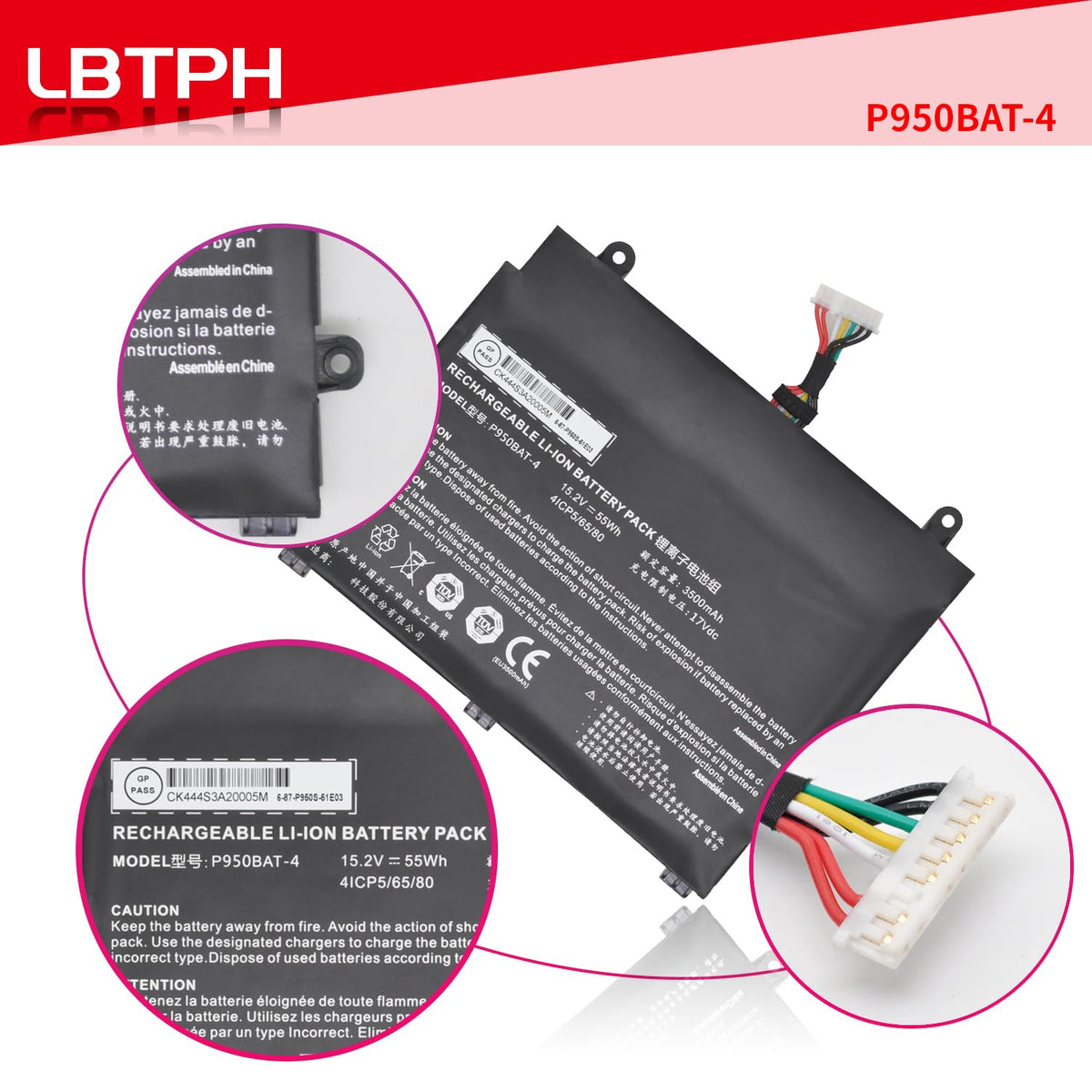 P950BAT-4 Laptop Battery Replacement for Clevo P950HP6 Sager NP8950 Series