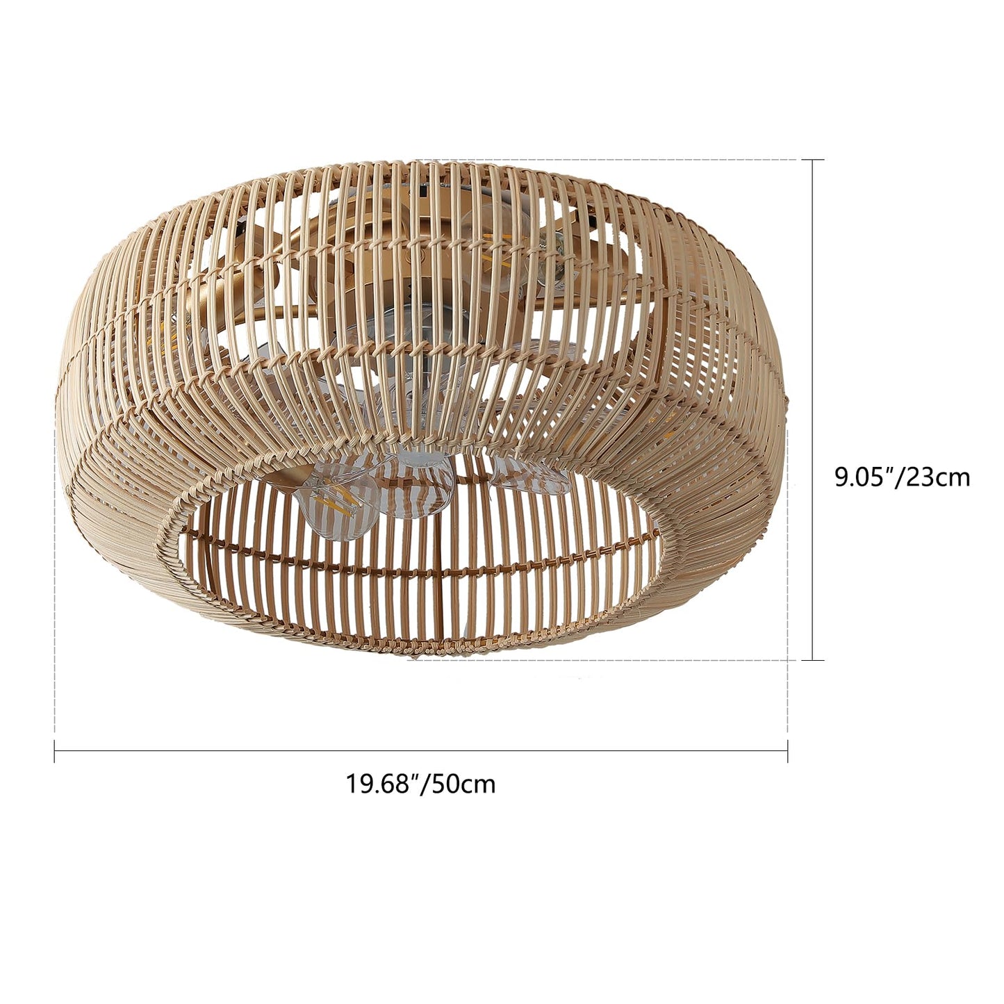 KAUDGHY Boho Rattan Flush Mount Ceiling Fan with Light and Remote: 20" Coastal Boho Bamboo Wicker Fandelier, Gold Chandelier Ceiling Fan for Bedroom