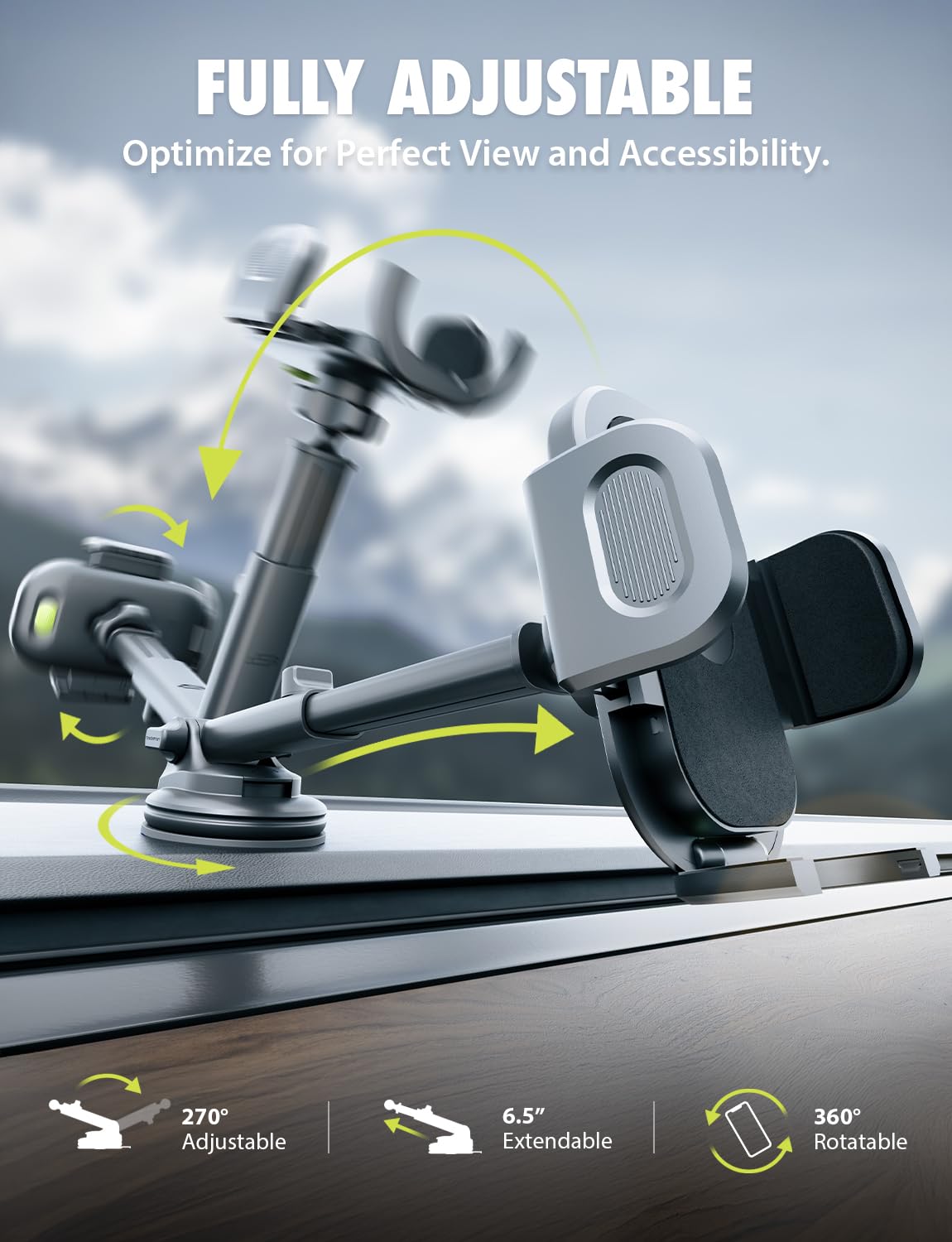 Bracketron TripGrip 2.0 Car Mount, 360° Degree Rotation Phone Holder for iPhone, Samsung, GPS, Ultra Strong Vacuum Suction Cup - Support for Dshboard