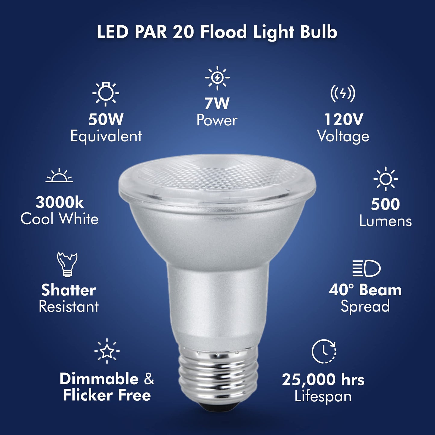 Xtricity LED Light Bulb PAR20, Dimmable Flood Light Bulb, 7 Watt (50W Equivalent), 500 Lumens, 3000k Soft White, 120V, Indoor/Outdoor, Energy Star